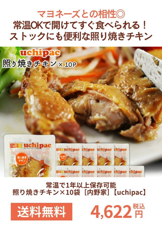 常温で1年以上保存可能 照り焼きチキン×10袋［内野家］