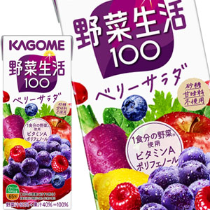 カゴメ 野菜生活100 ベリーサラダ 200ml紙パック×24本［賞味期限：3ヶ月以上］【3～4営業日以内に出荷】[ビタミン 野菜ジュース 1食分の野菜 にんじん ポリフェノール 果実混合 果物]【送料無料※北海道追加料金※沖縄離島不可】