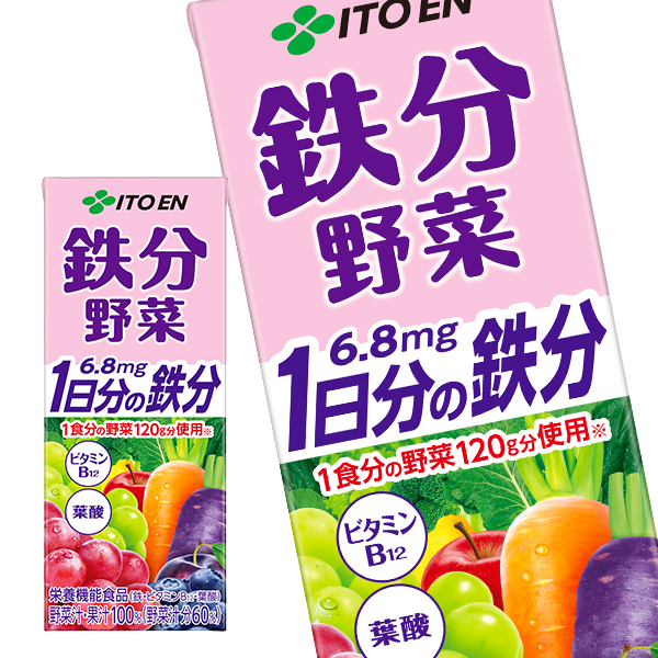 伊藤園 鉄分野菜 200ml紙パック×48本［24本×2箱］【3～4営業日以内に出荷】 野菜ジュース【送料無料※北海道追加料金※沖縄離島不可】